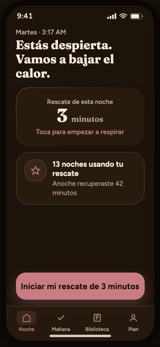 Pantalla de la noche: botón de rescate de 3 minutos, a oscuras